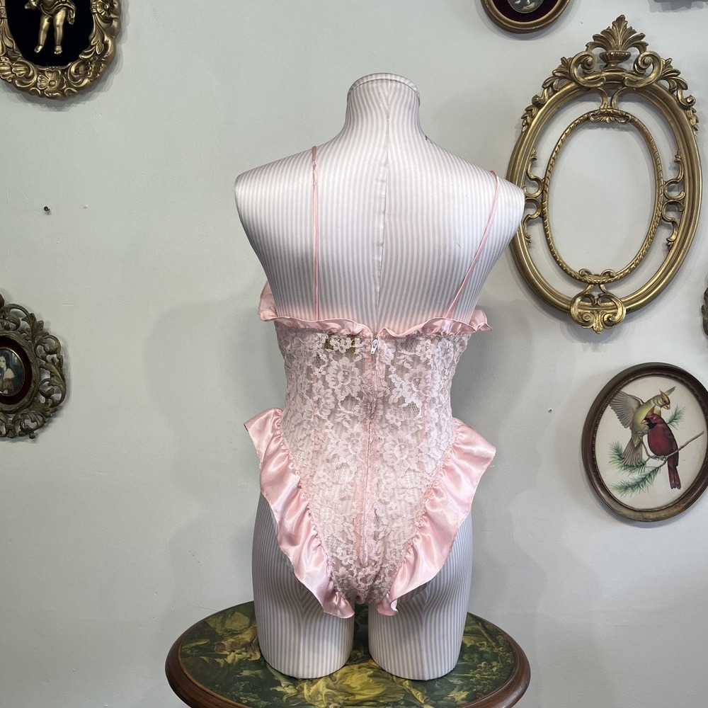 Vintage Victoria's Secret Pink Lace and Satin Teddy Bodysuit Size S